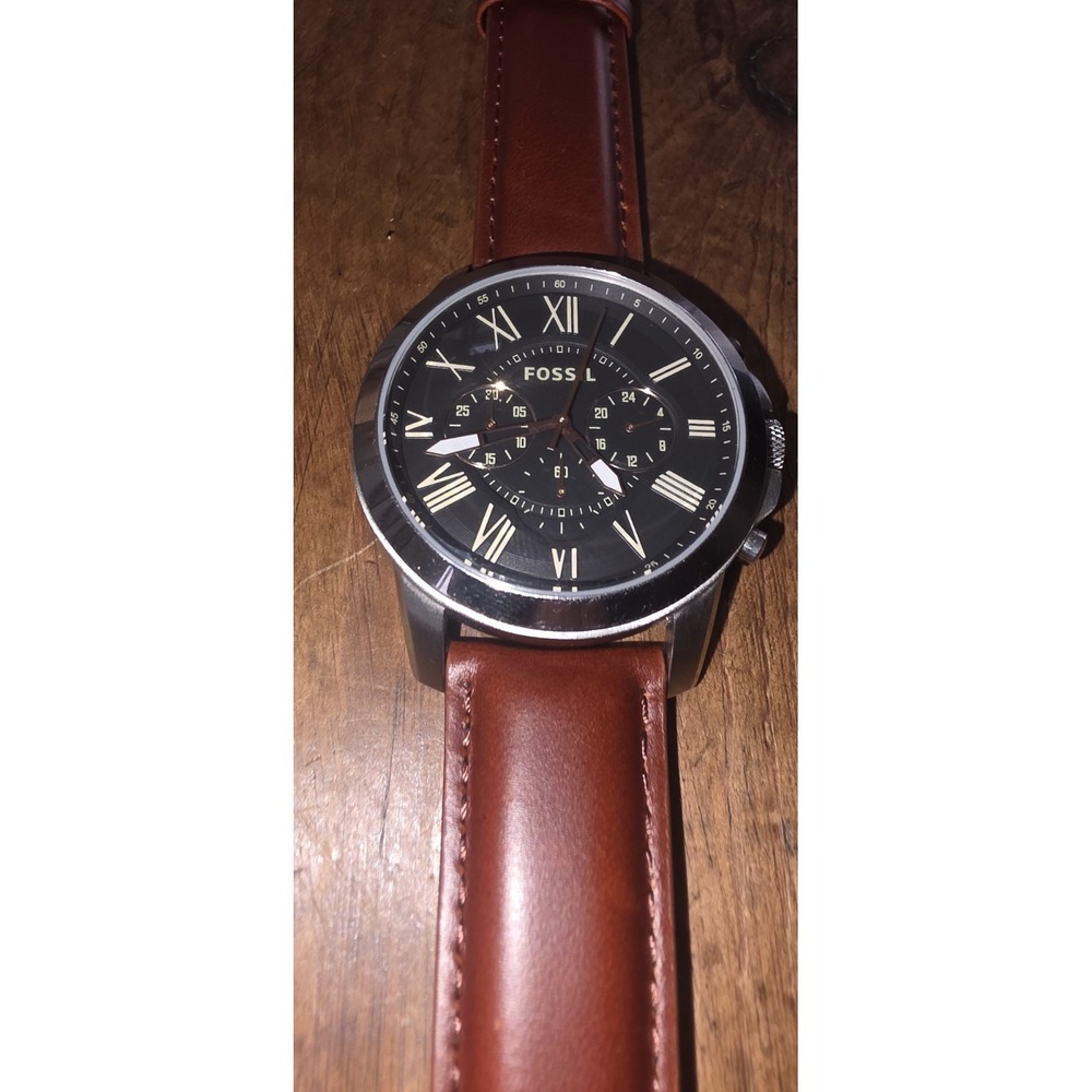 Fossil FS4813 Grant Men Chronograph Watch Black Dial Brown Leather